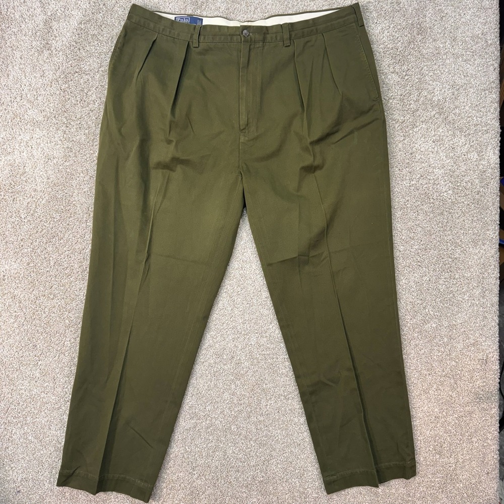 Polo Ralph Lauren Pants Mens 42 Andrew Pant Olive Green Pleated Chino EUC